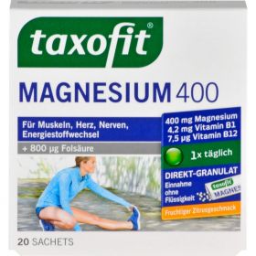 TAXOFIT Magnesium 400+B1+B6+B12+Folsure 800 Gran. 20 St – PZN 2597700 из немецкой аптеки