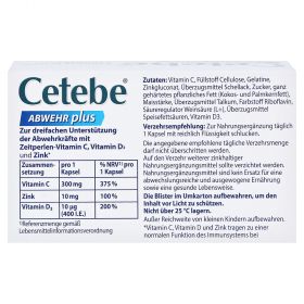 Cetebe Abwehr plus Vitamin C + Vitamin D3 + Zink Kapseln – PZN 2411150
 из немецкой аптеки
