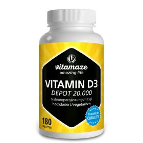 Vitamin D3 20.000 I.E. Depot hochdosiert – 1 Tablette für 20 Tage – für Knochen, Muskeln & Immunsystem – 180 Tabletten 180 St из немецкой аптеки