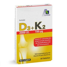 Avitale Vitamin D3+K2 Tabletten für Knochen, Muskeln und Immunsystem 60 St из немецкой аптеки