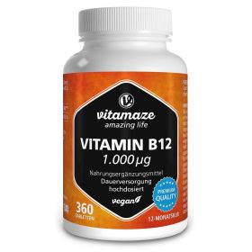 Vitamin B12 hochdosiert 1.000 μg vegan – für Energie und Nerven – 360 Tabletten für 12 Monate 360 St из немецкой аптеки