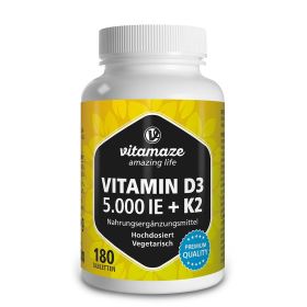 Vitamin D3 5.000 I.E. + Vitamin K2 100 µg all-trans hochdosiert – für Knochen, Immunsystem & Muskeln – Sonnenvitamin 180 St из немецкой аптеки