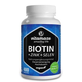 Biotin 10.000 µg hochdosiert + Zink & Selen – vegan für Haut, Haare & Nägel – 365 Tabletten für 1 Jahr Vorrat 480 St из немецкой аптеки