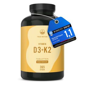 Vitamin D3 K2 Testsieger hochdosiert - 2500 IE Vitamin D3 - 365 Tabletten (1 Jahr) - TRUE NATURE® 365 St из немецкой аптеки
