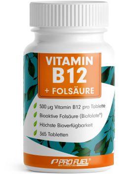 ProFuel - Vitamin B12 + Folsäure hochdosiert - 500 µg B12 + 200 µg Folsäure (Biofolate®), vegan 365 g из немецкой аптеки