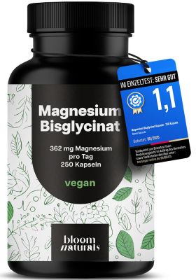 Magnesium Bisglycinat Testsieger - 250 Kapseln - 362 mg Magnesium - Bloom Naturals® 250 g из немецкой аптеки